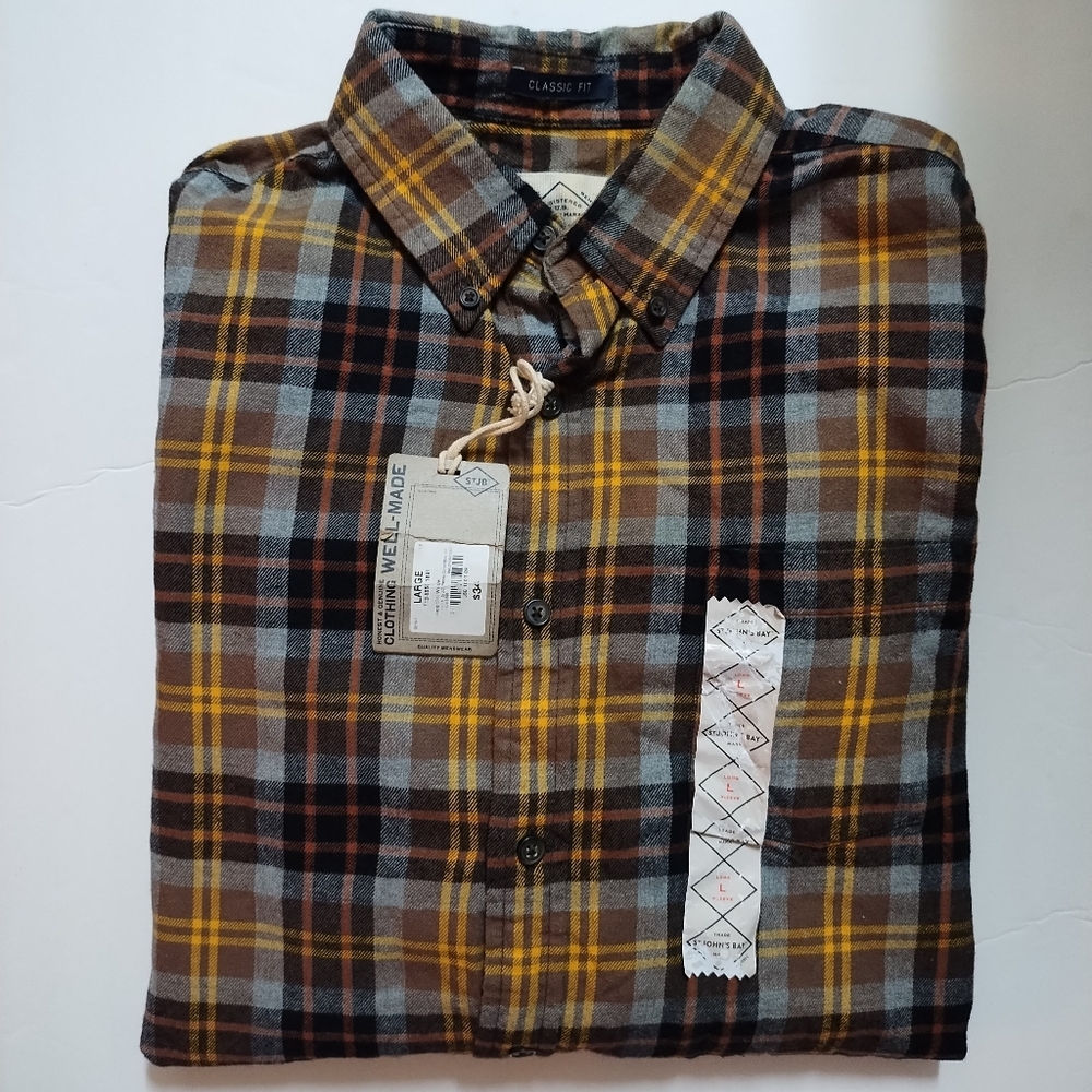 St. John's Bay Men's Plaid Long Sleeve Flannel Button-Down Shirt - Large NWT